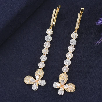 

LARRAURI Luxury Cubic Zircon Earrings For Women Butterfly Long Dangle African Bridal Earring boucle d'oreille femme 2019