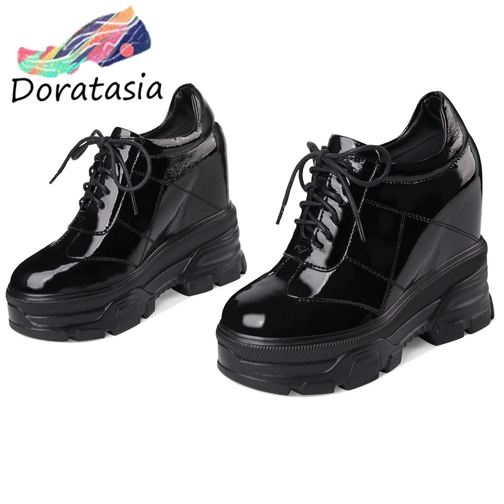 

DORATASIA Big Size 32-40 Brand New Girl Fashion Height Increasing Pumps Patent Leather Pumps Women Casual Party Shoes Woman