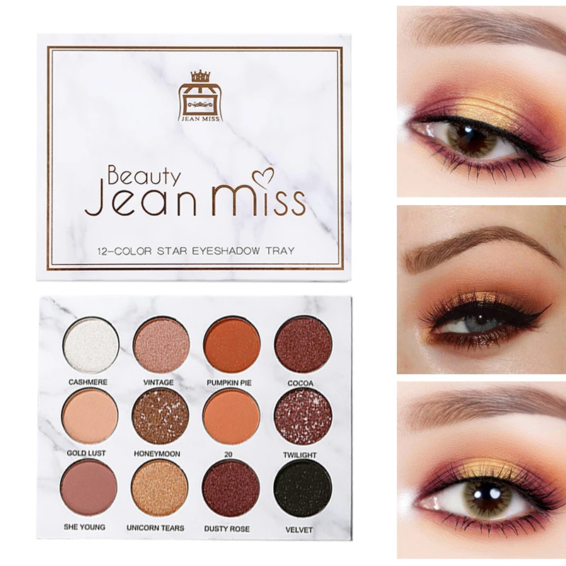 

12Color Makeup Marble Eyeshadow Palette Waterproof Non-stick Cup Shimmer Matte Eye Shadow Powder