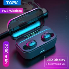 TOPK TWSหูฟังไร้สายบลูทูธ 5.0 หูฟังสเตอริโอHDชุดหูฟังสำหรับเล่นเกมลดเสียงรบกวนแฮนด์ฟรีหูฟัง