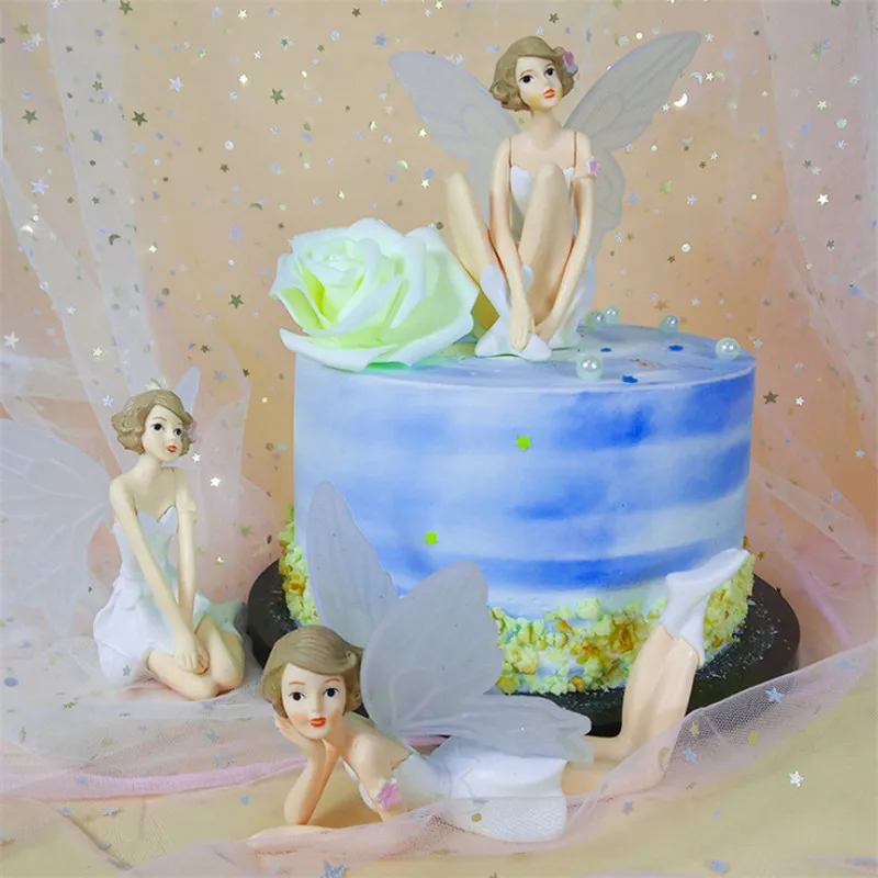 3pcs/set Resin Flying Flower Fairy DIY Miniatures White Angel Flower Figurines Home Decoration Gifts Car Cake Decor Ornaments