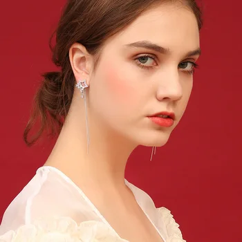 

925 Sterling Silver Long Tassel Star Drop Earrings Female Temperament Ear Line Five-pointed Tanabata Birthday Gift Fine Jewelry