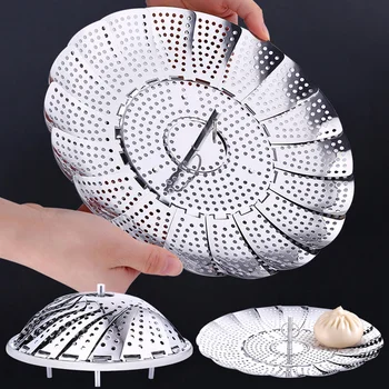 

Folding Stainless Steel Steamer Vegetable Kitchen Fruit Food Basket Mesh Steamer Rack Cookware and Utensils for Cooking Steam