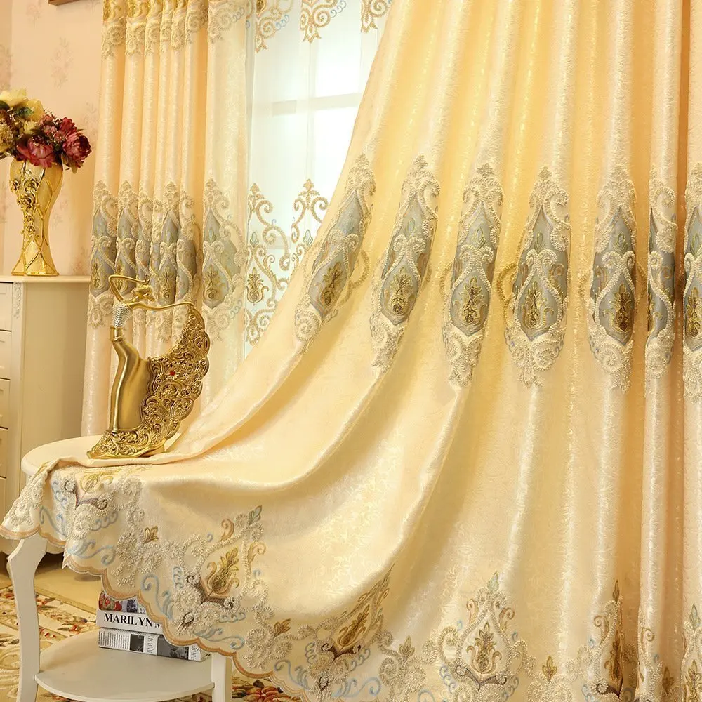 European Style Living Room Gold Curtains Room Darkening Luxury Curtains