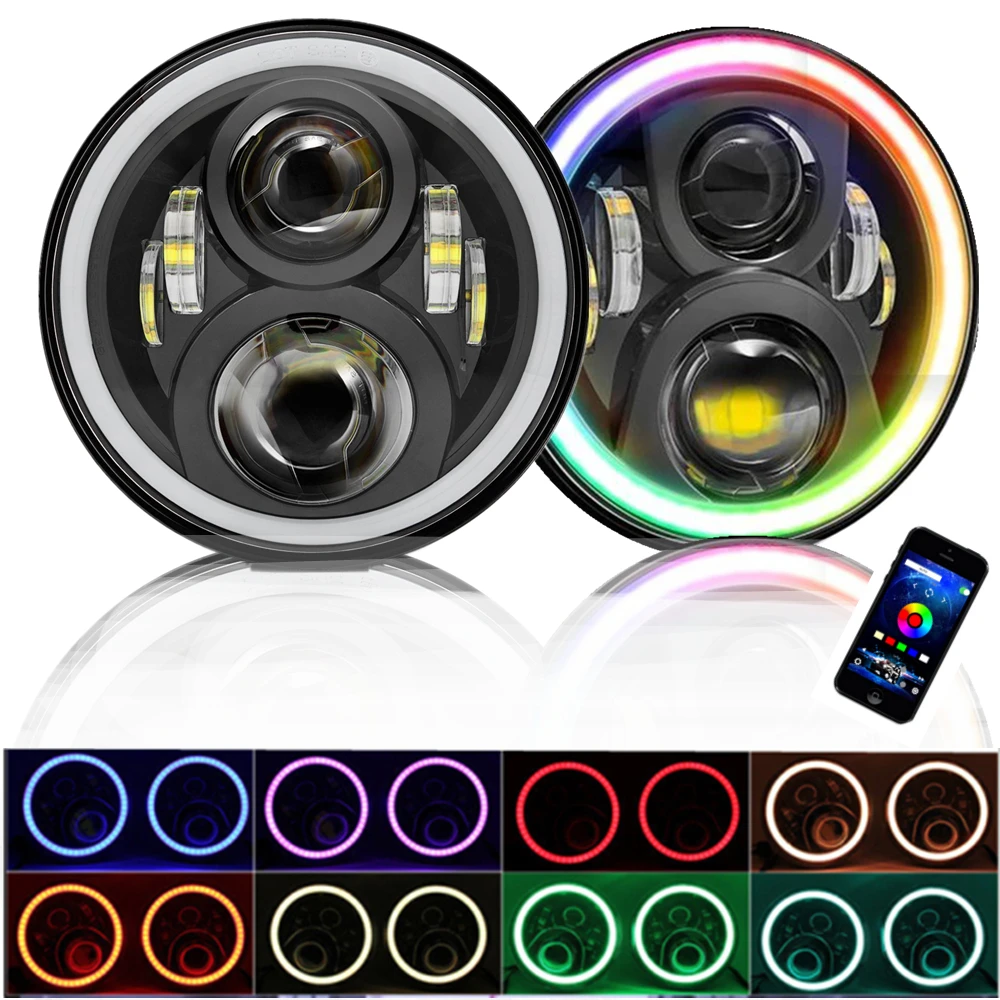 2 шт. Halo 7 дюймовый светодиодный фары для джипа Wrangler JK Rgb светодиодные Bluetooth с