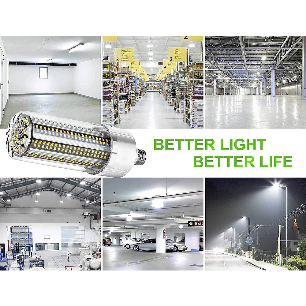 60W Super Bright Corn LED Light Bulb with E27 Large Mogul Base Adapter for Large Area Commercial Ceiling Lighting