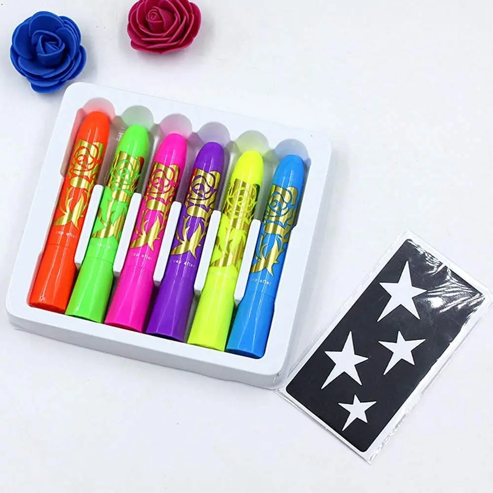 Washable Safe Non-Toxic Glow in The Dark Face Paint Crayons UV Neon for Halloween Carnival Night Glow Makeup Paint 
