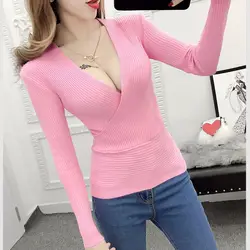 Женский сексуальный вязанный женский свитер с v-образным вырезом, Женский пуловер, Свитера 2019