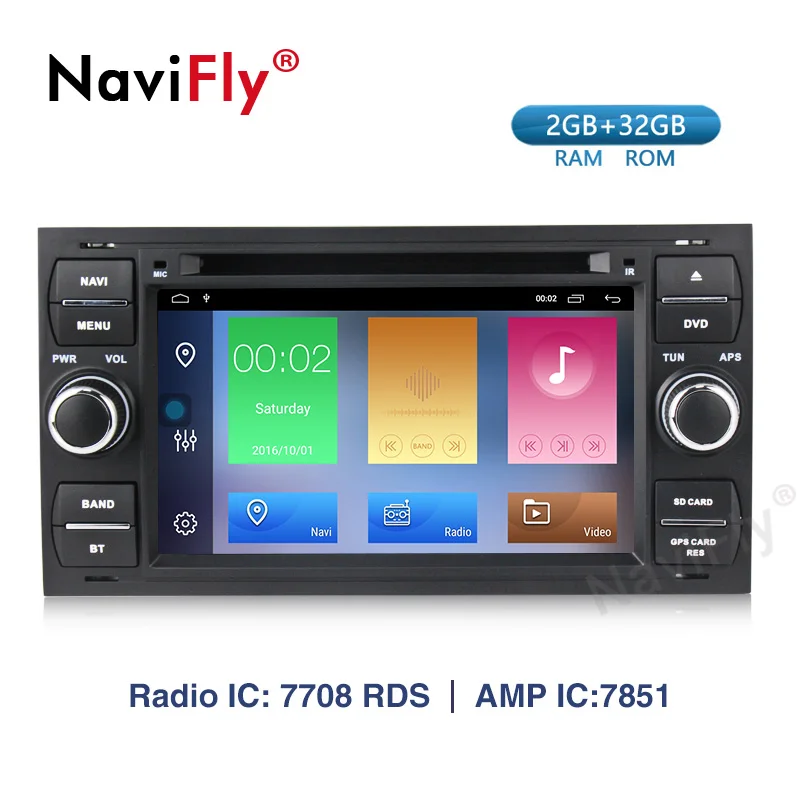 Navifly Android 9,1 четырехъядерный 32G rom Автомобильный мультимедийный плеер для Ford Focus Kuga Transit серебристый с бесплатной доставкой 4G wifi RDS BT