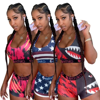 

2020 Latest Design Summer Sexy Bra And Shorts Outfits Bodycon Sports Two Pieces Snack sets Biker Short Sets 9 colors