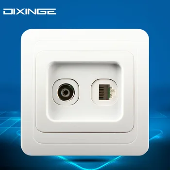 

81*81mm European standard interface embedded wall TV+Telephone /network plug socket ABS panel connection wall socket