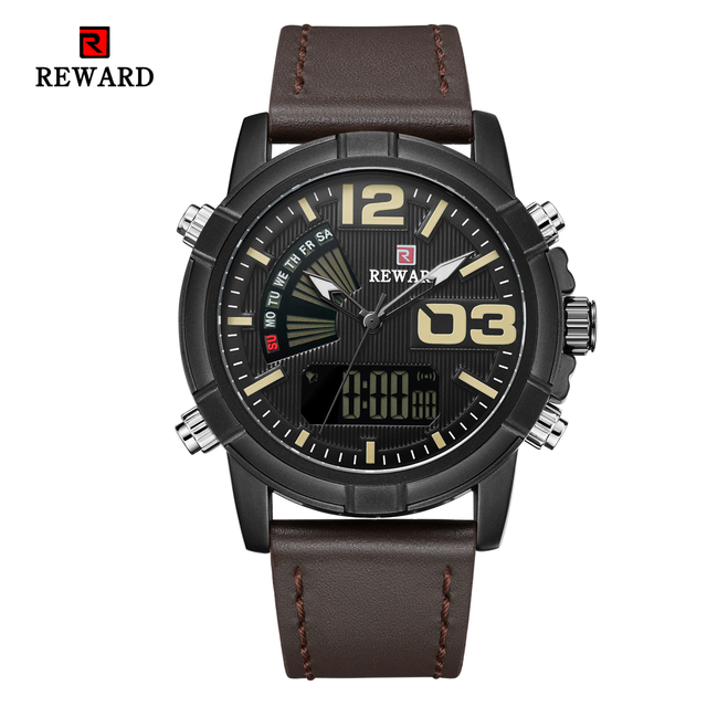 Mens Quartz Dual Movement Date Dual Display Military Sports Watch Mountaineering Waterproof Wristwatch Mens Clock RD63092M