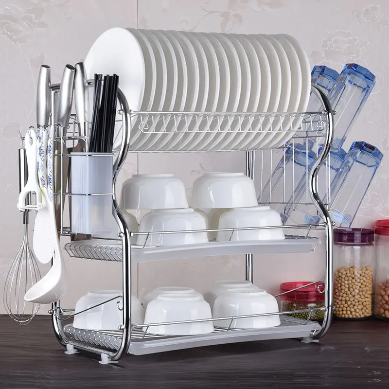 Three layer cupboard rack, kitchen shelf, hanging tray box, household porcelain chopsticks storage box