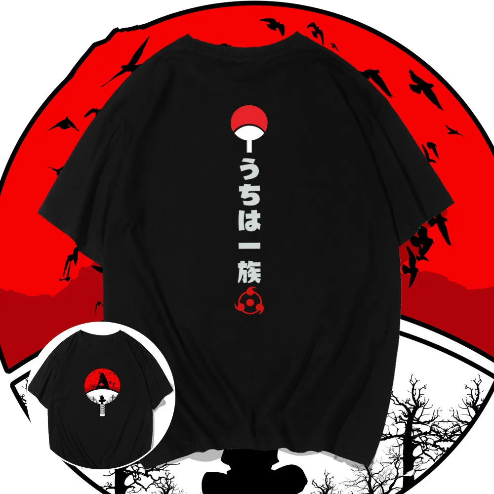 

Funny Japanese Print NARUTO Uchiha Sasuke Short Sleeve Harajuku Anime Black T Shirt Men Cotton T-shirt Tshirt Fashion Loose Top