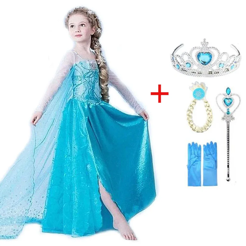 Girls Christmas Dress For Kids Elsa Anna Cosplay Costume Children Winter Warm Fur Collar Dress Elegant Blue Sequins Party Outfit fancy baby dresses Dresses