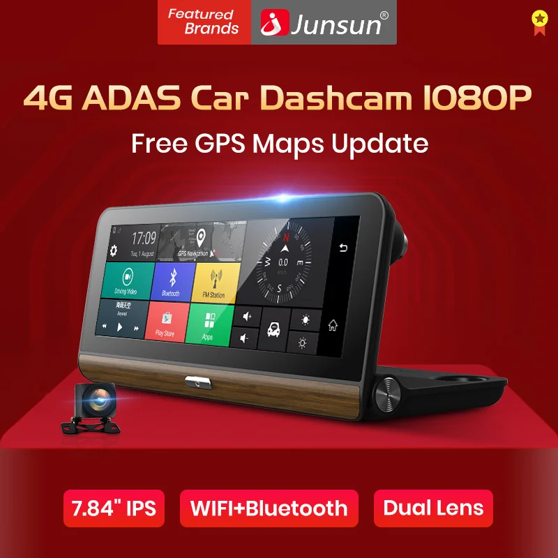 Junsun E31 Pro 4 г автомобиля Камера GPS 7.8 &quotAndroid 5.1 Автомобильные видеорегистраторы WI FI