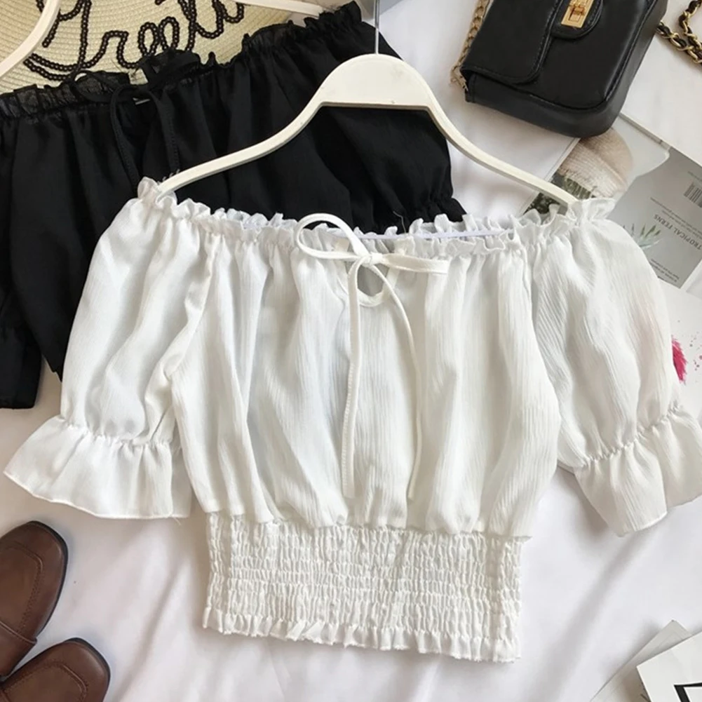 Summer Lantern Sleeve Strapless Women Crop Top Girls Off Shoulder Club Tank Pullover #734 | Женская одежда
