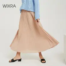 Зима осень тренд wixra модная одежда женская мастхэв стильная повседневные гардероб сплошное новые плиссированная юбка миди дамы низ завышенной талией высокая посадка легкая персиковый цвет