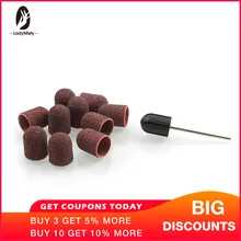 Ladymisty 10 шт./лот шлифовальный блок рукава шлифовальные ленты электрический ногтей дрель машина аксессуары+ 1 шт. резиновая оправка ручка