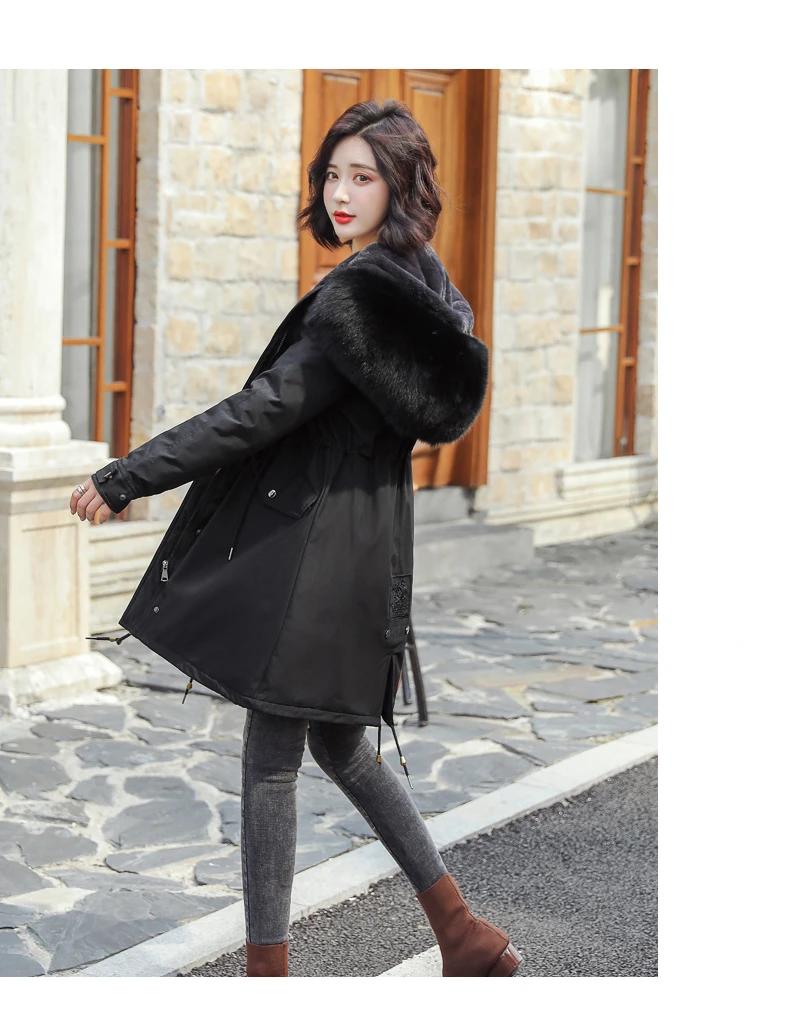 Модное Новое Женское длинное пальто осень зима теплое бархатное плотное пальто из искусственного меха Парка женская однотонная куртка с большим карманом верхняя одежда