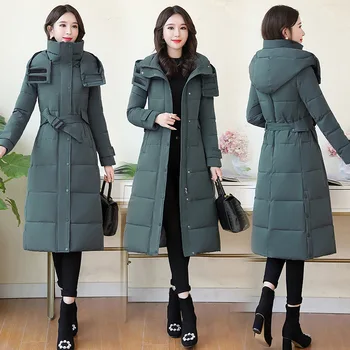 

2020 winter new women's cotton suit loose personality straight long-sleeved thick long coat with belt