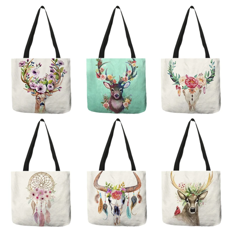 B01100 женские сумки с принтом головы оленя и богемные стильные тоуты экологичные