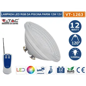 

V-TAC HS056RGB lamp headlight Led PAR56 12W RGB 12V with Wireless remote controller for swimming Pool IP68 Pool light SKU-7562