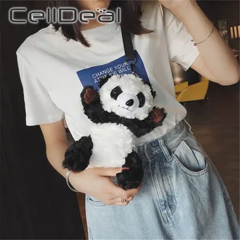 

Cute Mini Cartoon Plush Panda Women's Small Fashion 3D Animal Shoulder Bag Good Gift Doll Toy Protable Messenger Bag Soft