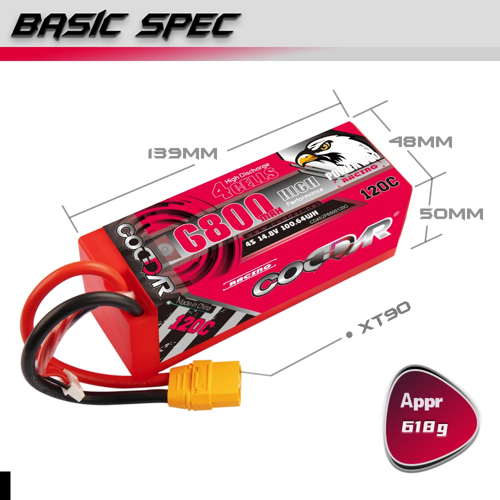 CODDAR 14.8V 120C 6800mAh Hard-Shell 4S Lipo Battery With XT90 EC5 XT150 T XT60 Plug For RC Car Four Drive Off-Road RC Boat