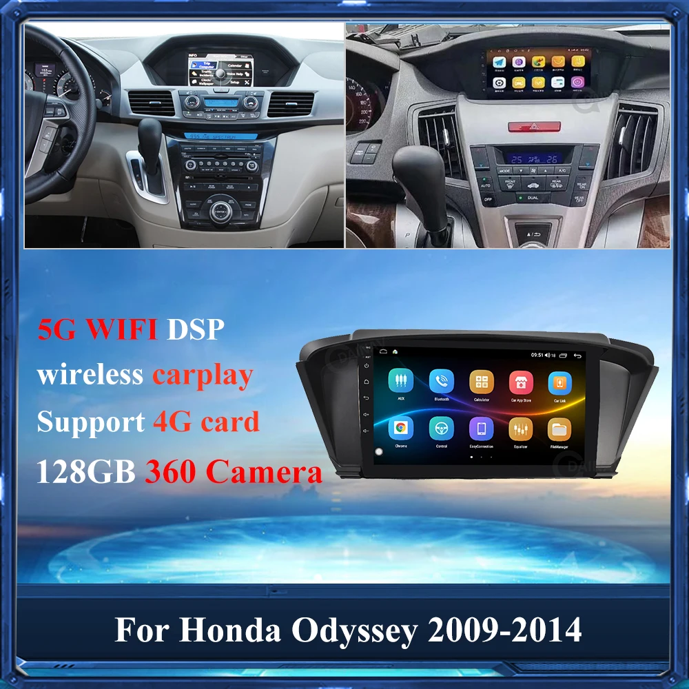 128GB 2 Din Android Car Stereo Video Player For Honda Odyssey 2009 2010
