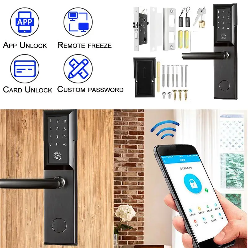WiFi bluetooth замок для безопасности двери электронный шифр дистанционный умный дверной замок сотовый телефон приложение ключ Пароль карта Домашняя безопасность