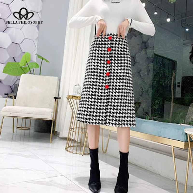 Bella philosophy осенние клетчатые женские повседневные юбки, женские модные прямые юбки, женские юбки с высокой талией