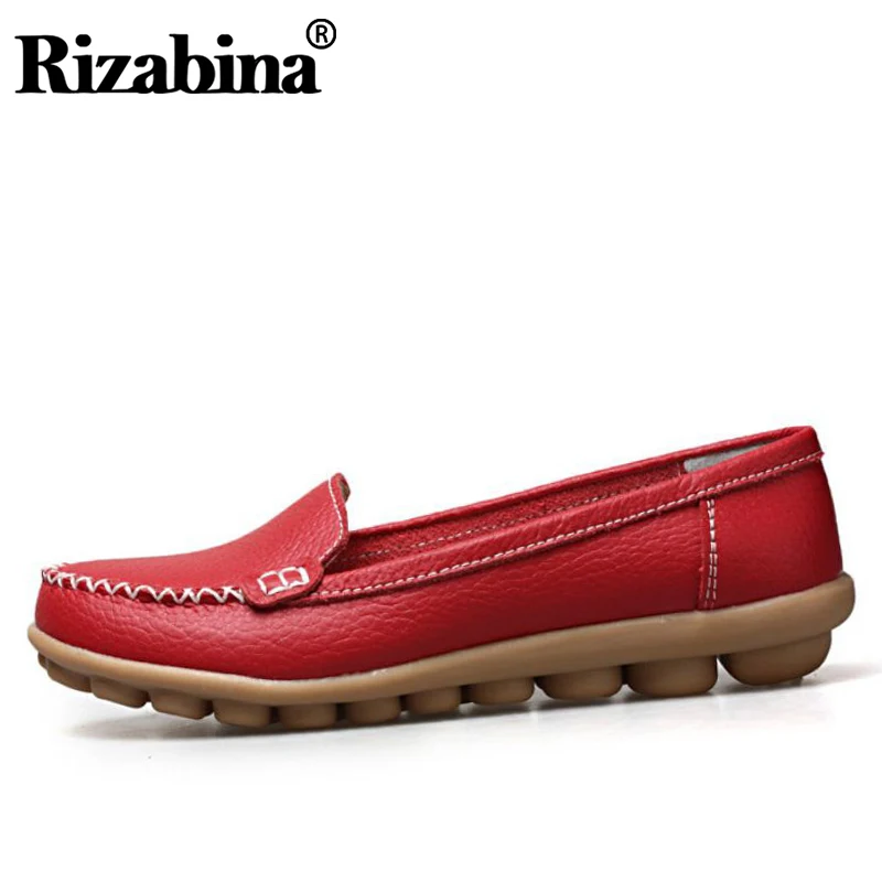 

RIZABINA Women Real Leather Flats Mother Shoes High Quality Handmade Loafers Shoes Fashion Classic Peas Shoes Women Size 35-44