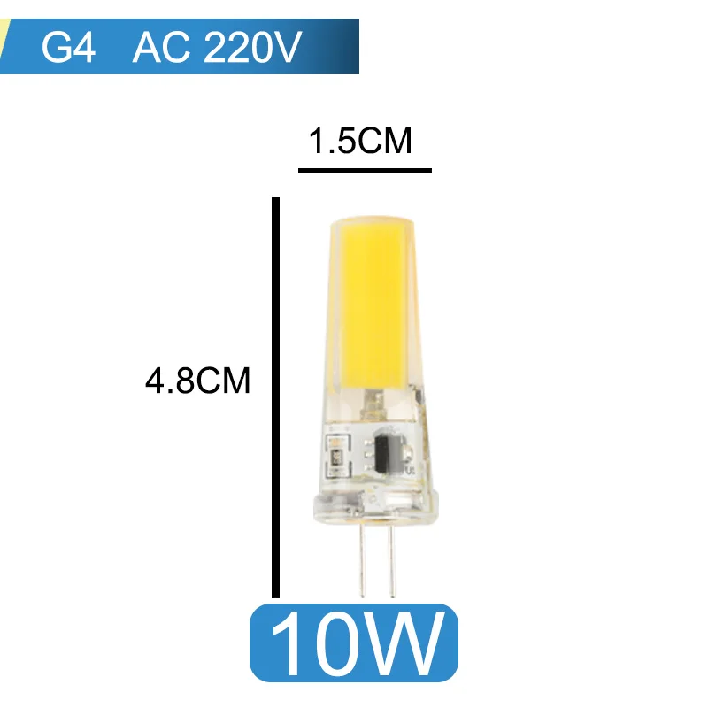 10 шт. светодиодный G4 G9 затемнения светодиодный светильник 220V AC DC 12V светодиодный COB светильник светодиодный G9 3 Вт 6 Вт 10 Вт SMD 2835 Светодиодный светильник ing заменить галогенные точечный светильник - Испускаемый цвет: G4 10W AC220V