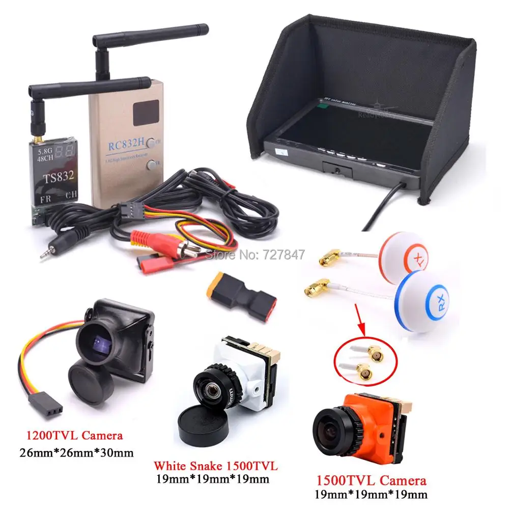 Комплект FPV комбинированная система 1200TVL / 1500TVL камера + 5 8 ГГц 600 мВт 48CH TS832 RC832S RC832 7