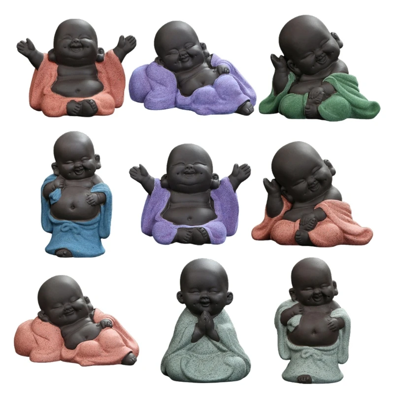 Buddha Statue Cute Baby Decor Little Monk Figurine Smiling Lovely Ceramic Chinese Tea Set N2UC | Дом и сад