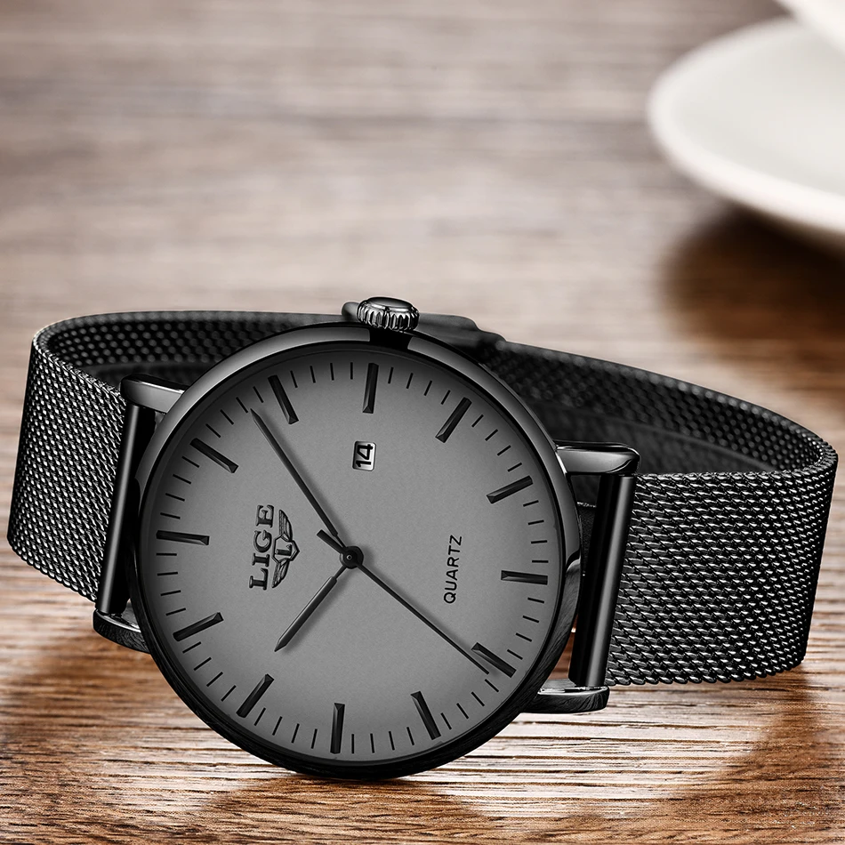 LIGE новые мужские часы s мужские модные простые тонкие часы с циферблатом из нержавеющей стали для мужчин Роскошные повседневные водонепроницаемые кварцевые часы
