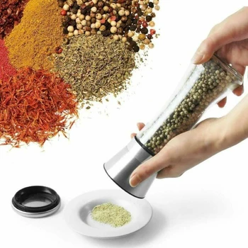 

2x Salt And Pepper Grinders Shakers Set Mill Glass Stainless Steel Modern Spices For Kitchen
