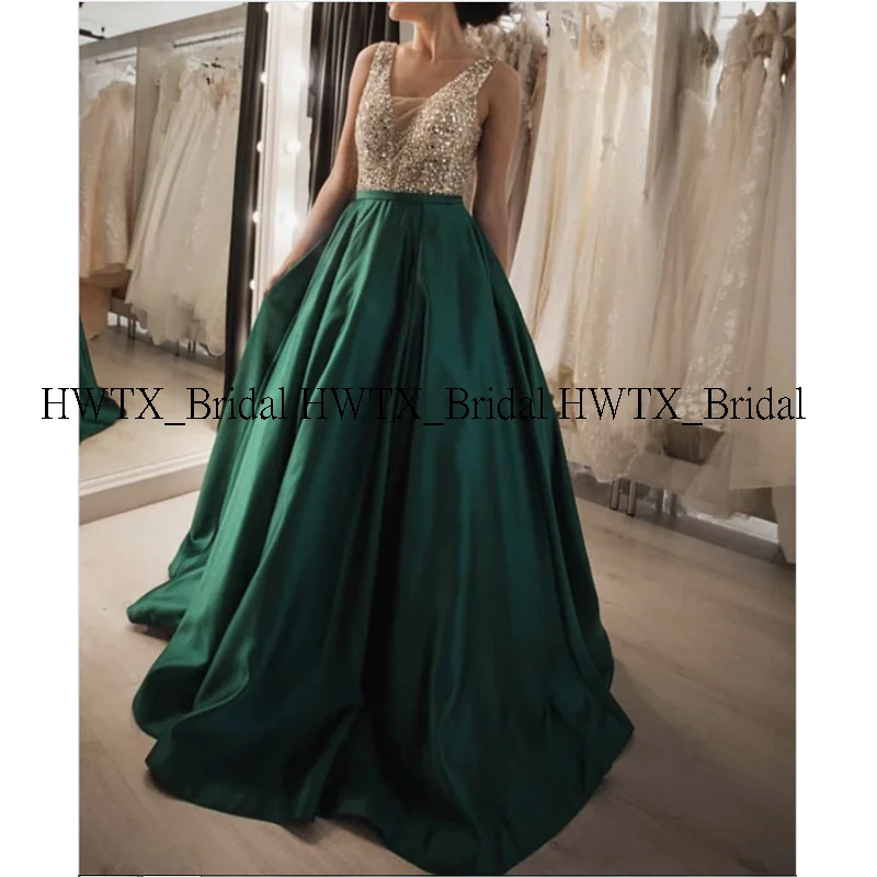 HWTX_Bridal, новинка, платья для выпускного вечера, блестящие, расшитые бисером, с блестками, а-силуэт, атласные, длинные, формальные, вечерние платья, Vestidos de fiesta