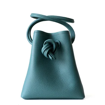 

New drawstring bucket bag lychee pattern cowhide shoulder bag simple genuine leather women handbag GN-SB-lzstjy