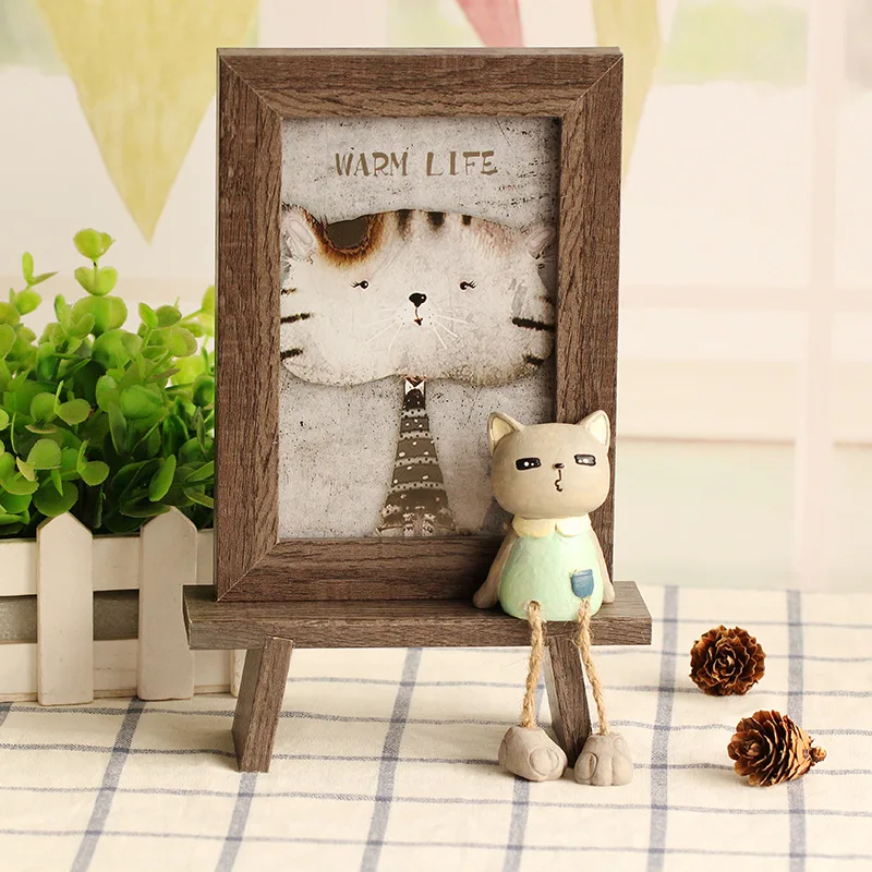 6 Inch Creative Japanese Wood Resin 3D Cartoon Cute Cat Photo Frame Cartoon Desktop Frames Home Decor for Livingroom Kids Gift - Цвет: D