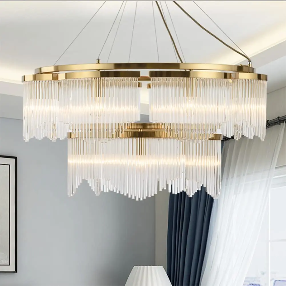 

Modern Crystal Chandelier Lighting Flush Mount LED Light Fixture Pendant Lamp 9 Lights E14 D25.6''H31.5''