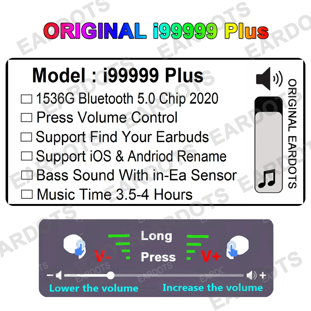Original i99999 Plus TWS 1 1 Wireless Earphone bluetooth 5 0 Earphone Volume Contr new function pk Air3 4 i90000MAX I90000pro