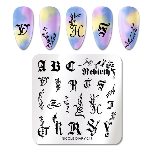 DIARY Line Flower Nail Stamping Plates Chinese Style Letter Pattern Nail Art Stamp Templates Face Leaf Printing Stencil
