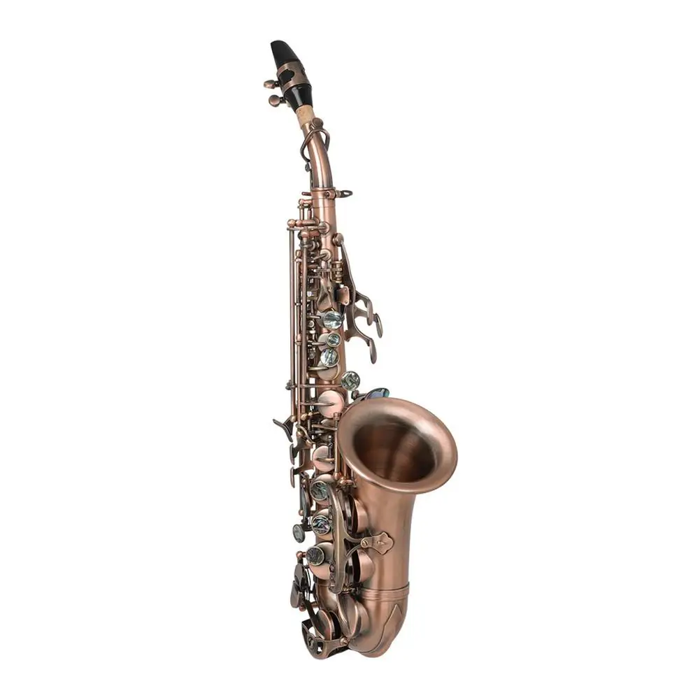 

Red Saxophone High Pitch Small Curved Tube Retro Style Soprano Sax Brass Bb Bend Althorn Musical Instrument with Carrying Case