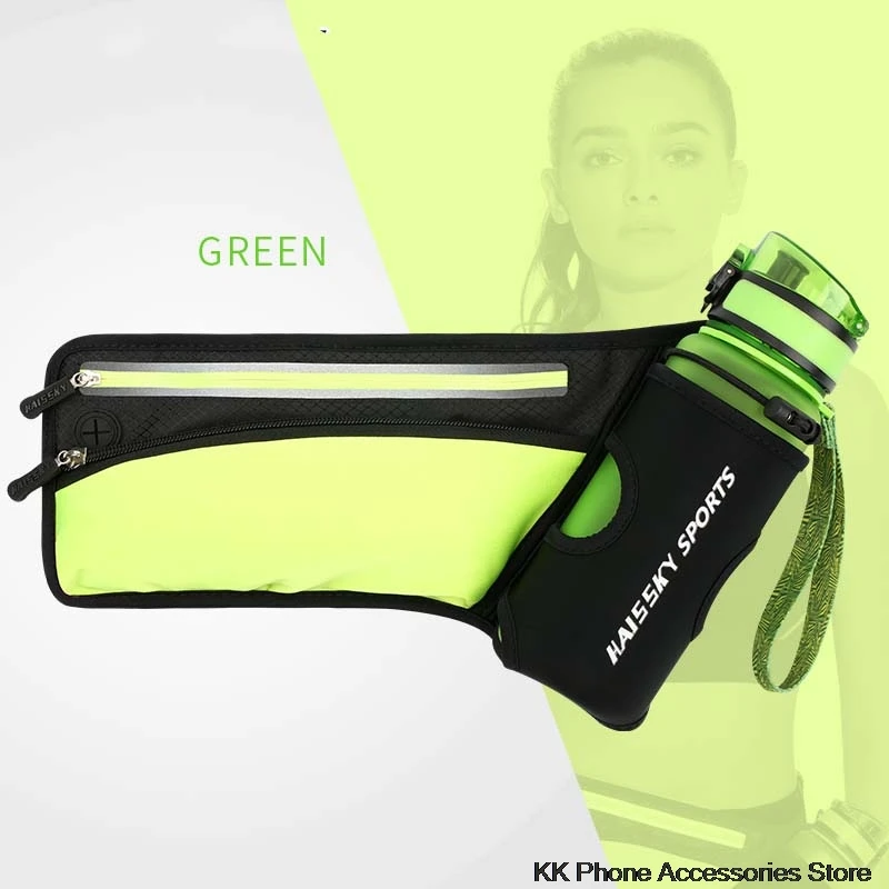 Green With Bottle Поясная Сумка для бега, марафон, спортивный пояс, держатель для телефона, водонепроницаемые, для фитнеса, легкие сумки, бутылка для воды, для гонок, набедренная поясная сумка, чехол - Цвет: Green With Bottle
