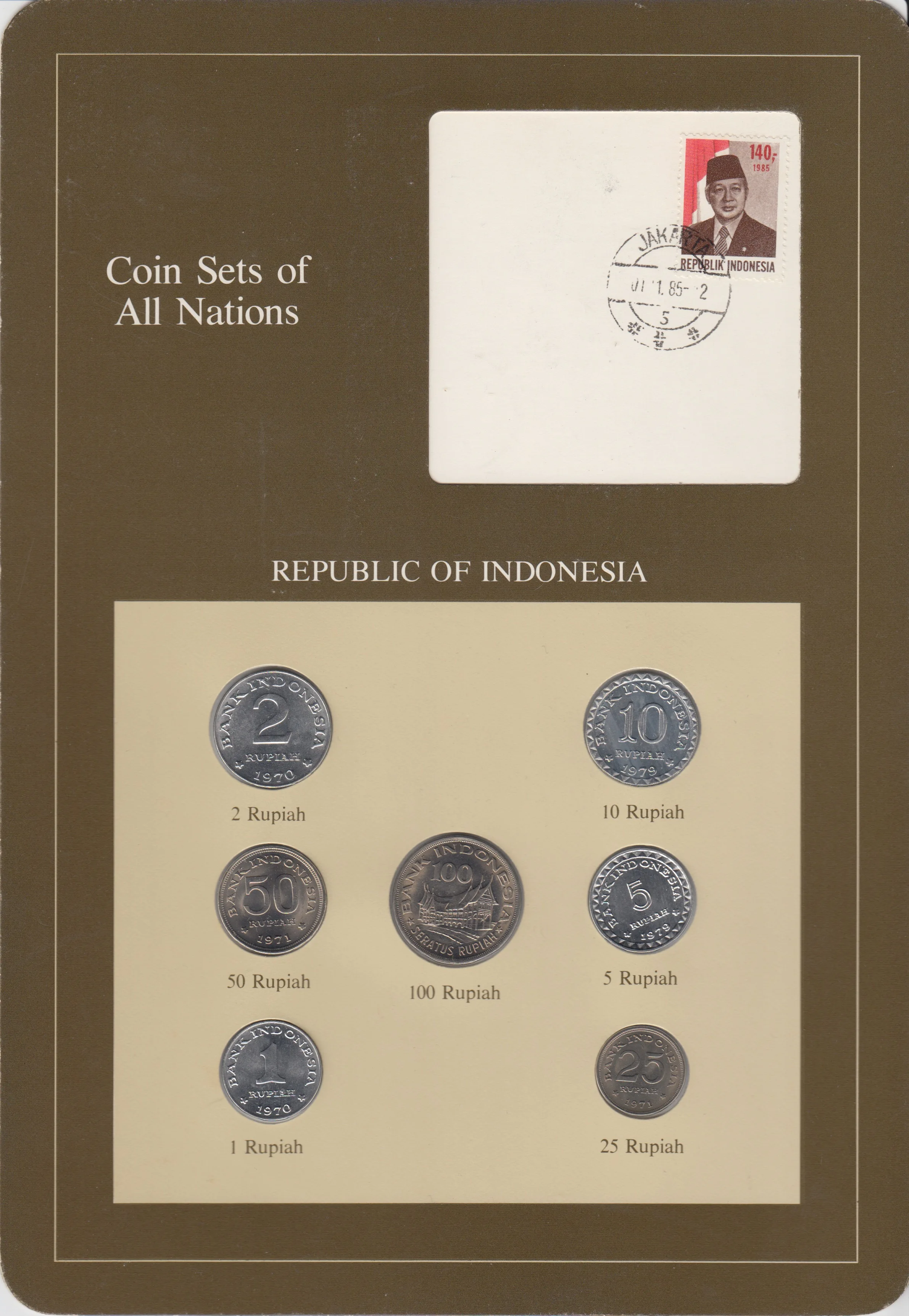 

A Set of 7 Indonesian Coins Franklin Card 100% Authentic Original Coin Collectibles UNC