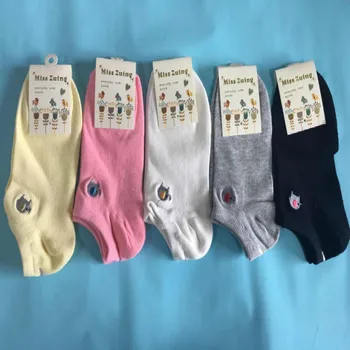 

Embroidered Cotton Girl Women's Socks Ankle Low Cut Invisible Hosiery Ladies Slipper Soft Comfortable Boat Socks 5pair/lot