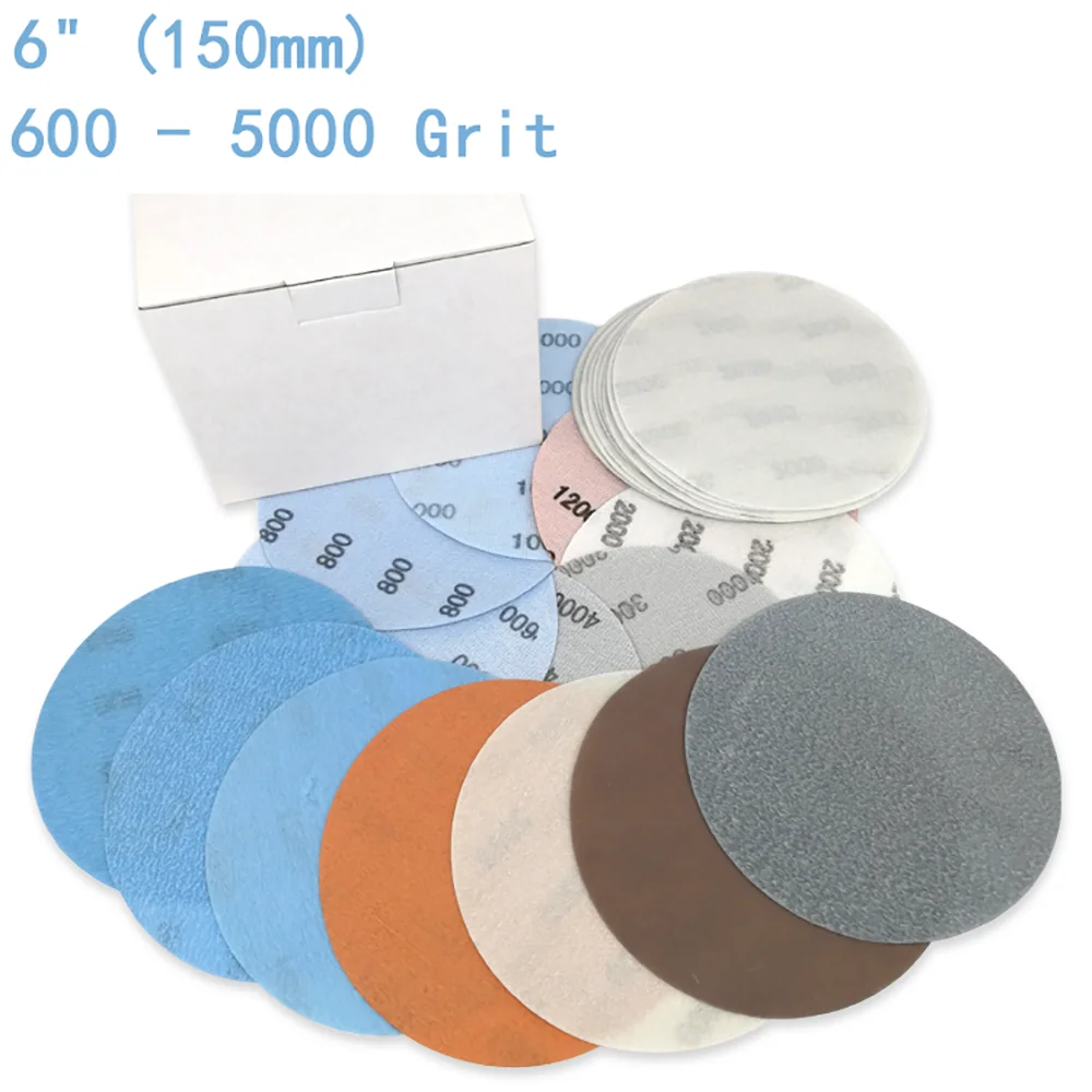 

6'' 150mm Sanding Discs Wet and Dry Hook and Loop Sandpaper Orbital Sander Pads FV Superfine Film Paint Abrasive 600-5000 Grit