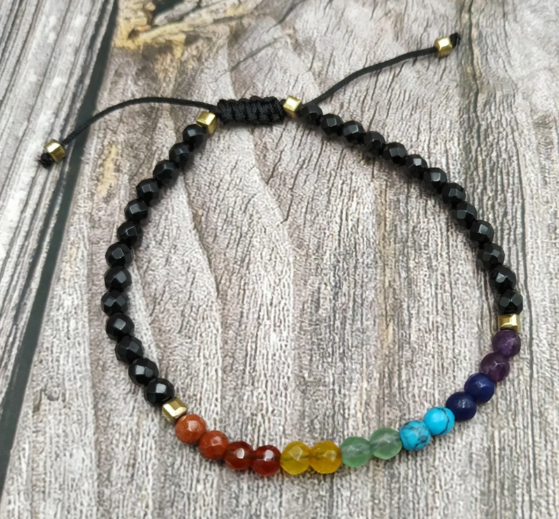 black agate Y4070 камень браслет из маленьких бусин регулируемый - Окраска металла: black agate